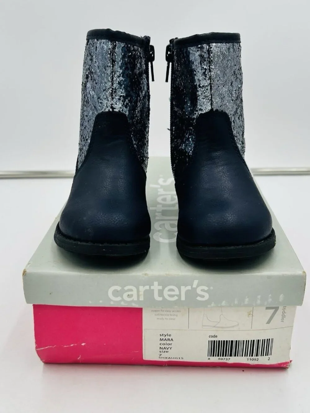 Carter's Toddler Girls Mara Navy Blue Glitter Boot Bootie Size 7 NEW